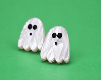 Marbled Acrylic Ghost Stud Earrings, Perspex Halloween Jewellery