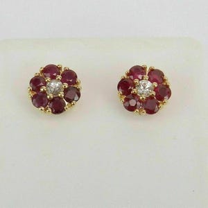 2.00Ct Round Shape Simulated Ruby & Diamond Stud Earrings In 14K Yellow Gold Plated