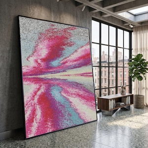 Vibrant Abstract Waves Canvas, Pink Blue Modern Wall Art, Color Burst Canvas Decoration, Bold Home Accent, Ready to Hang Artwork