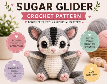 Patrón de ganchillo planeador del azúcar, tutorial de Amigurumi para principiantes (descarga PDF)