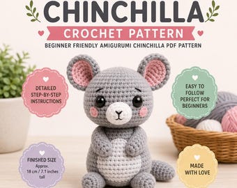Patrón de amigurumi de chinchilla para principiantes (PDF), tutorial fácil para hacer tu propio peluche.