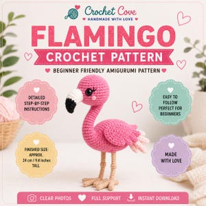 Wzór szydełkowy różowego flaminga, samouczek amigurumi dla początkujących (do pobrania w formacie PDF)