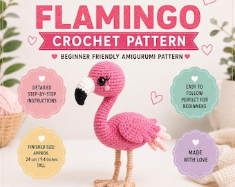 Patrón de crochet de flamenco rosa, tutorial de Amigurumi para principiantes (Descargar PDF)