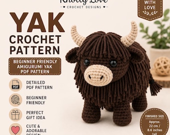 Patrón de crochet Yak Amigurumi para principiantes (descarga PDF)