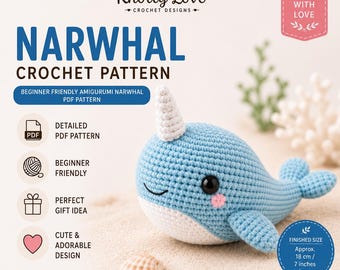 Patrón de ganchillo amigurumi de narval para principiantes (descarga en PDF)