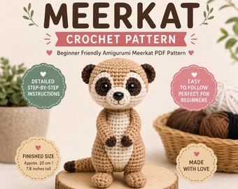 Patrón de crochet de suricata para principiantes PDF, tutorial de Amigurumi (descarga digital)