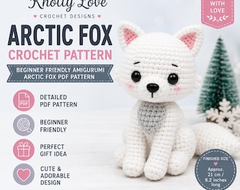Patrón de ganchillo para principiantes de zorro ártico / Juguete de peluche amigurumi de zorro en PDF