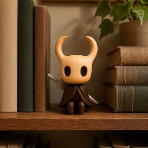 Handmade Wooden Hollow Knight Figurine, Gamer Desk Decor image 2
