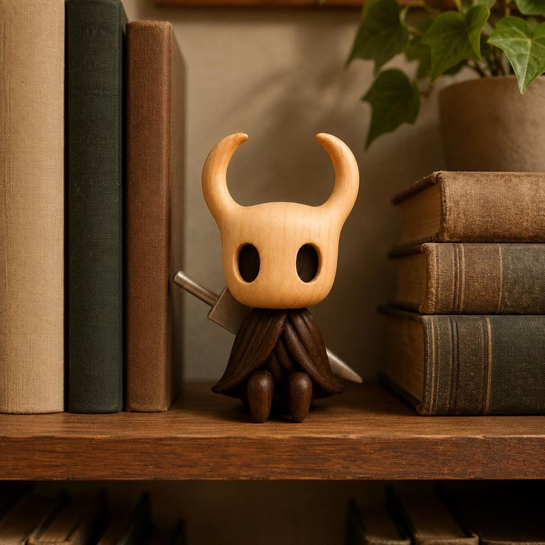 Handmade Wooden Hollow Knight Figurine, Gamer Desk Decor image 2