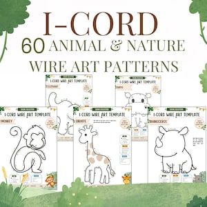 サファリ柄の編み物ワイヤーアートパターン60種類（PDF）｜Iコードパターンブック｜トリコチンテンプレート｜印刷可能な動物パターン｜即時ダウンロード