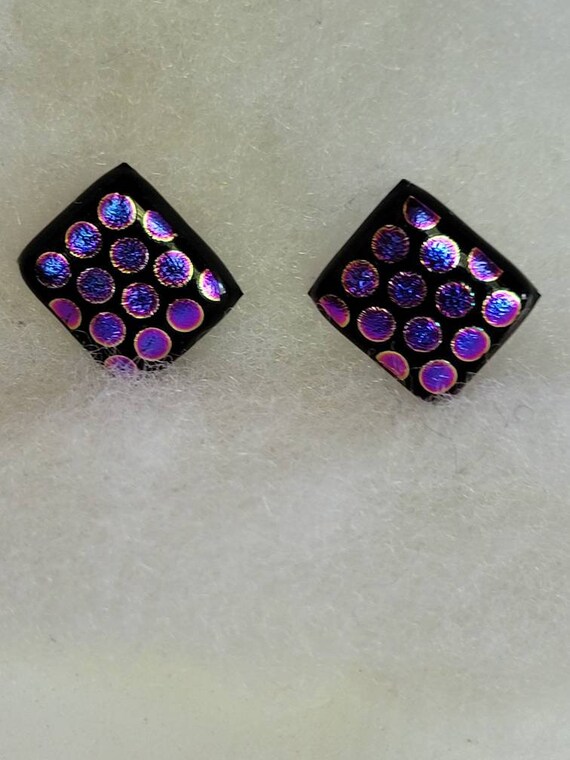 Original Glass Art Earrings Gorgeous  Purples & B… - image 5