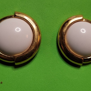 Monet In Gold Trim White Vintage Earrings