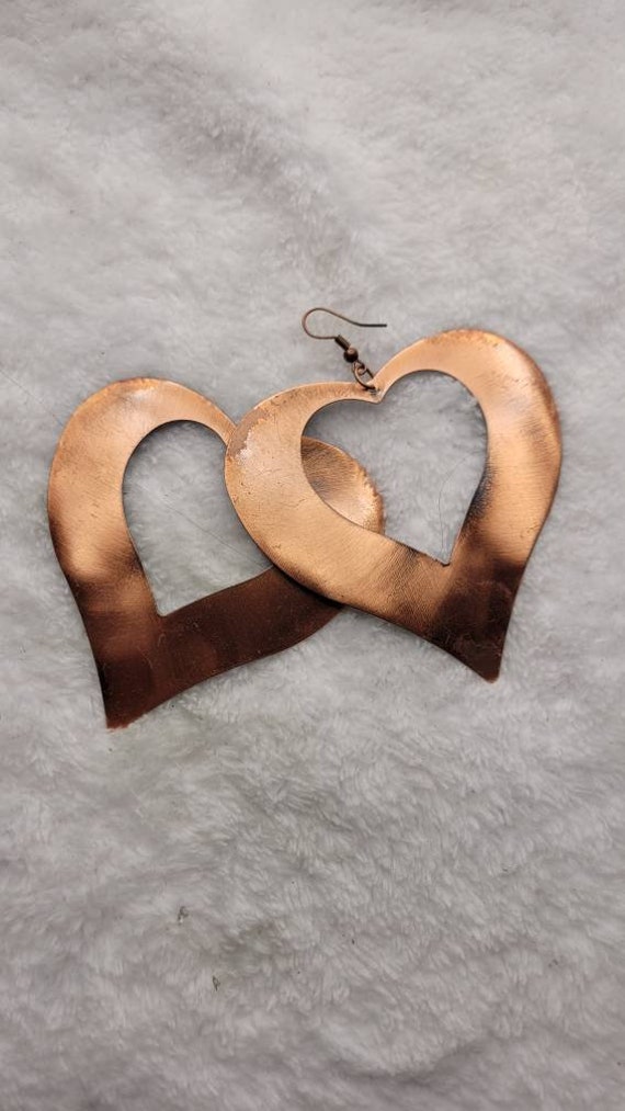 Hearts Big Copper Earrings Vintage 70s Statement … - image 2