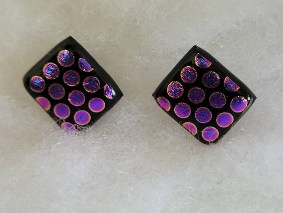 Original Glass Art Earrings Gorgeous  Purples & B… - image 2