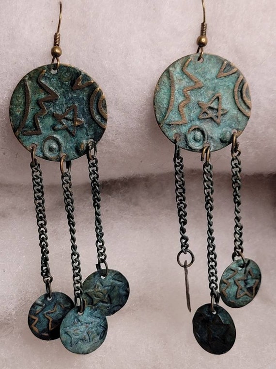 80s Original Celestial Patina Drop Earrings - image 3