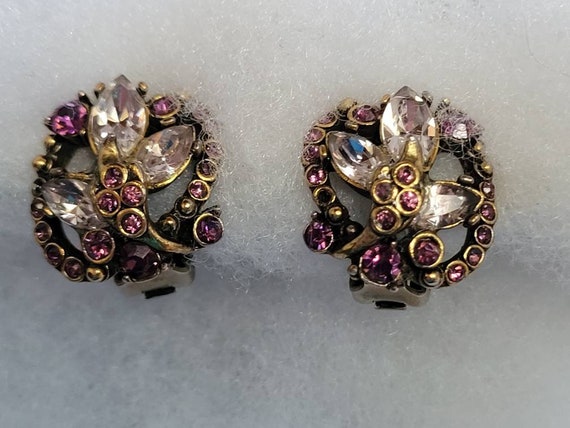 52' Hollycraft Amethysts Earrings  Vintage Copper… - image 1