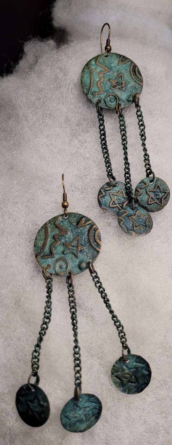 80s Original Celestial Patina Drop Earrings - image 2