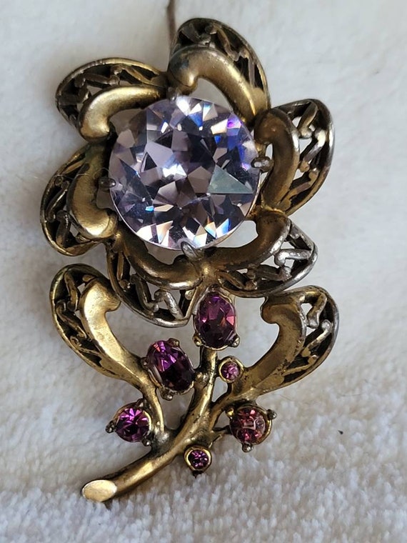 Hollycraft signed 1952 Pin Amethysts on Copper Pin