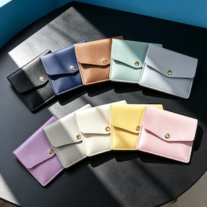 Custom Letter Envelope Leather Card Holder, Snap Button Mini Wallet, Personalized Slim Coin Purse, Custom Name Small Leather Pouch