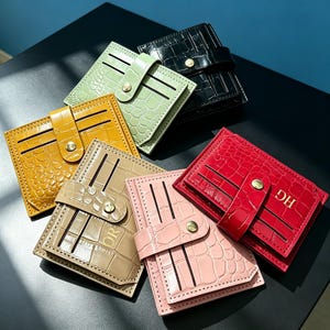 Custom Letter Snap Button Crocodile Texture Grid Card Holder,Personalized Mini Coin Purse,Short Leather Wallet,Custom Name Small Pouch