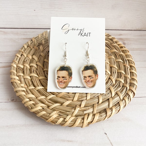 Tom Brady Face Earrings Tampa Bay Bucs Football Funny Football Fan Gift New England Patriots