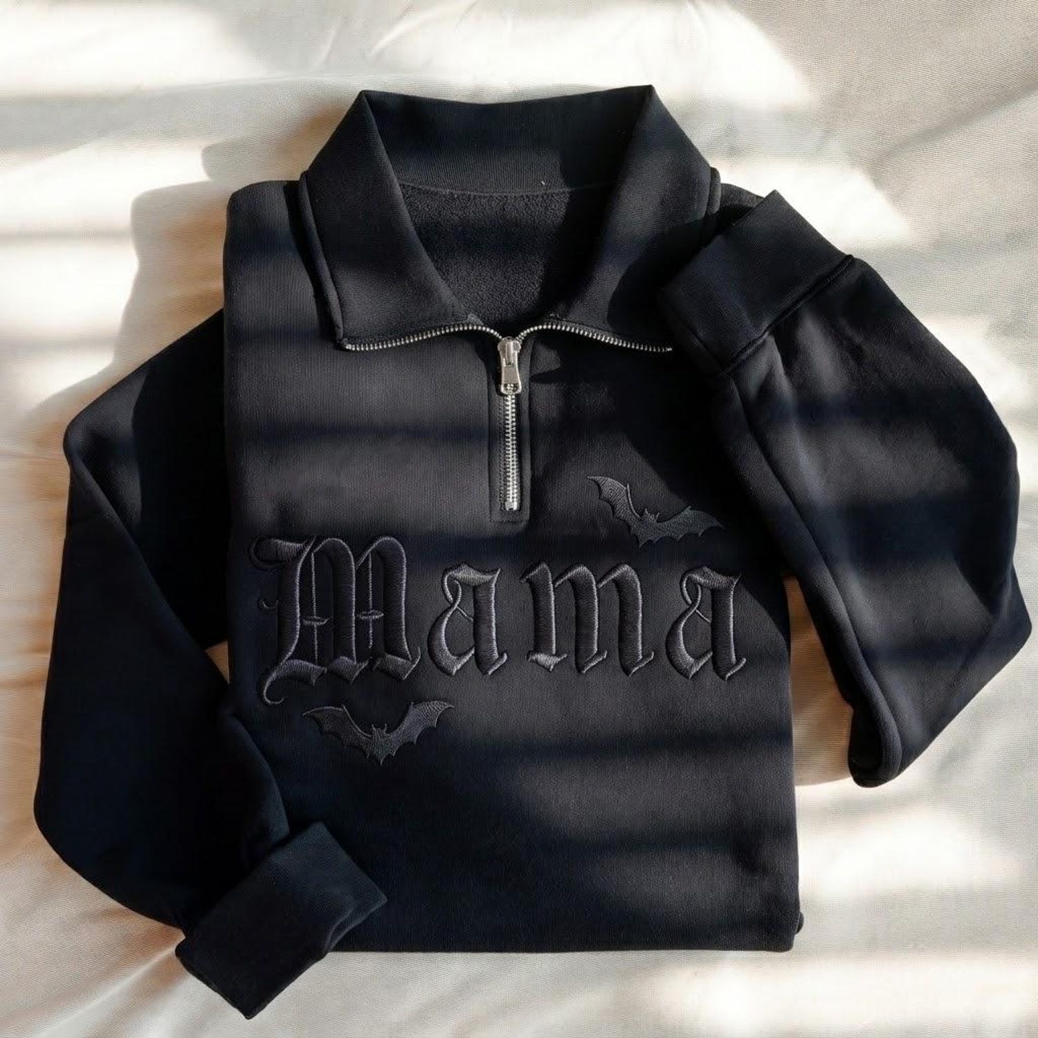Embroidered Mama Halloween Quarter Zip Sweatshirt, Bat Sweatshirt, Spooky Mama Sweatshirt, Fall Sweatshirt