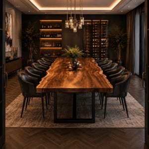 Solid Walnut Live Edge Dining Table – Handmade Natural Wood Dining Table, Custom Rustic Modern Dining Room Table, Luxury Live Edge Walnut Fu image 4