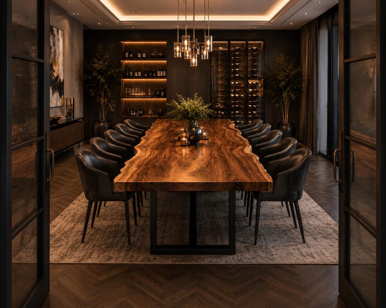 Solid Walnut Live Edge Dining Table – Handmade Natural Wood Dining Table, Custom Rustic Modern Dining Room Table, Luxury Live Edge Walnut Fu image 4