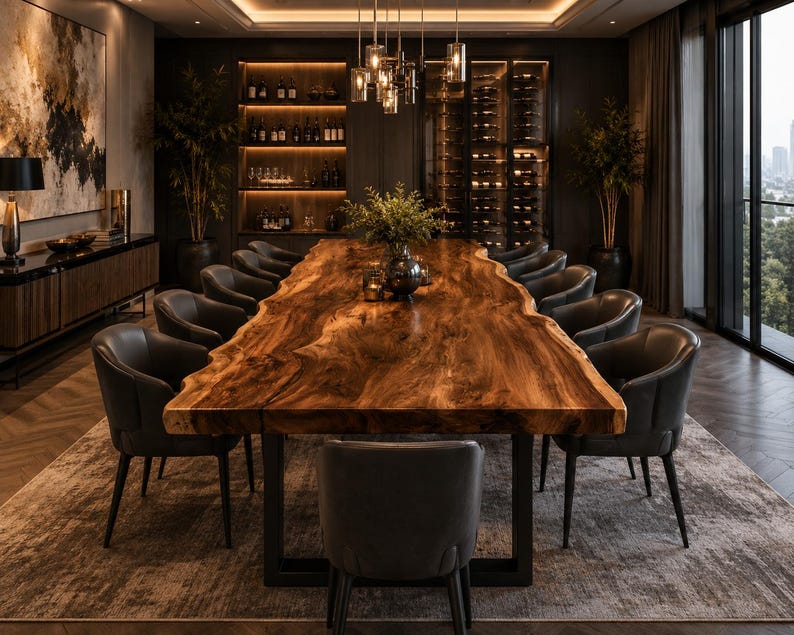 Solid Walnut Live Edge Dining Table – Handmade Natural Wood Dining Table, Custom Rustic Modern Dining Room Table, Luxury Live Edge Walnut Fu image 1
