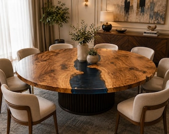 Live Edge Walnut Blue Epoxy River Coffee Table | Handmade Resin Wood Center Table | Custom Luxury Furniture Handmade Live Edge Walnut Blue