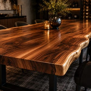Solid Walnut Live Edge Dining Table – Handmade Natural Wood Dining Table, Custom Rustic Modern Dining Room Table, Luxury Live Edge Walnut Fu image 5