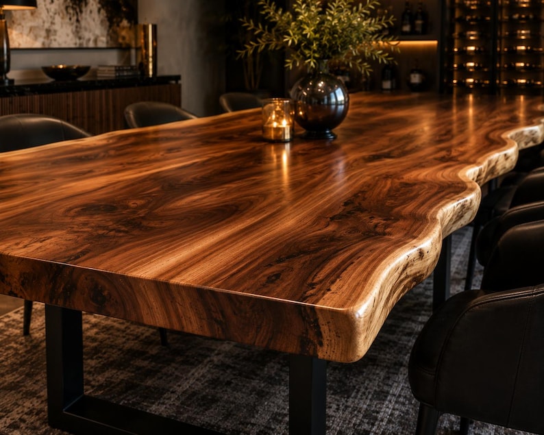 Solid Walnut Live Edge Dining Table – Handmade Natural Wood Dining Table, Custom Rustic Modern Dining Room Table, Luxury Live Edge Walnut Fu image 5