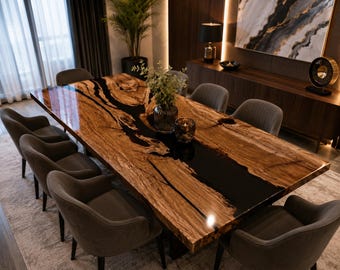Live Edge Walnut Epoxy Dining Table Top, Handmade River Resin Wood Tabletop, Custom Luxury Dining Table, Modern Furniture Custom Live Edge