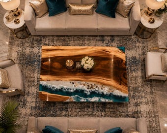 Handmade Wood Epoxy River Resin Table Top, Live Edge Dining Table, Custom Solid Wood Furniture Custom Wood Epoxy River Table Top, Handmade