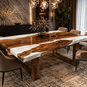 Unique Epoxy Resin Dining Table, Handmade River Table, Live Edge Wood Dining Furniture, Custom Modern Kitchen Table, Luxury Resin Table