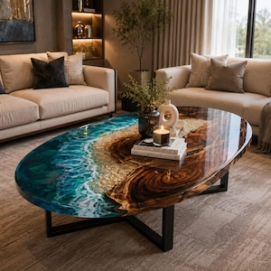 Ovaal zwart transparant tafelblad van epoxyhars – Handgemaakte moderne riviertafel, op maat gemaakt luxe tafelblad voor eet- en salontafel, decoratie voor binnen