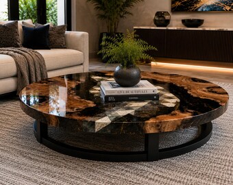 Black Live Edge Walnut Epoxy River Dining Table | Handmade Solid Wood Table | Custom Resin Furniture Live Edge Black Walnut Epoxy Table Top