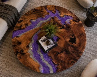Live Edge Walnut Purple Epoxy River Table Top | Handmade Solid Wood Dining Table | Custom Resin Furniture Custom Walnut Purple Resin Dining