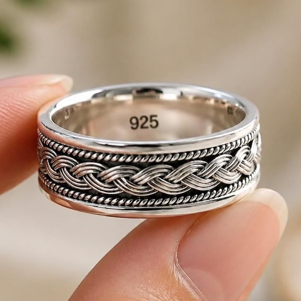 Celtic Knot Ring, 925 Sterling Silver Viking Band, Handmade Braided Oxidized Ring, Unisex Celtic Wedding Band, Gift for Him Her