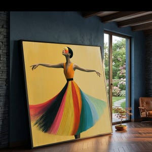 Graceful Ballerina Canvas Wall Art, Colorful Flowing Dress, Modern Dance Painting, Contemporary Home Decor, Vibrant Figure Canvas