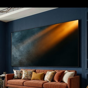 Warm Light Beam on Dark Surface Canvas Wall Art, Moody Abstract Glow, Contemporary Home Decor, Subtle Shadow Play Canvas, Minimalist Wall