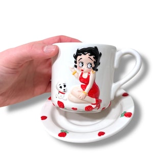 Vintage Betty Boop 2003 NJCROCE Ceramic Floral Rose Puppy Dog Teacup and Saucer Set