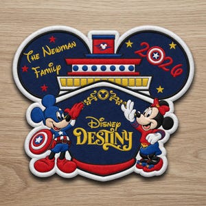 Toppa termoadesiva personalizzata con personaggio Disney Cruise Line 2026, supereroi Disney Destiny Magic, toppa ricamata personalizzata per crociere in famiglia.