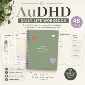 AuDHD Daily Life Workbook, Printable PDF for Autism and ADHD Adults, Sensory Communication Executive Function Planner, Instant Download