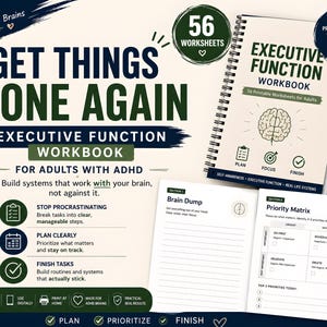 ADHD Workbook for Adults, Executive Function Planner with 56 Printable Worksheets