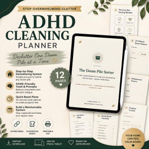 Planificador de limpieza para personas con TDAH / Lista de verificación para ordenar el hogar, PDF de organización (descarga digital)