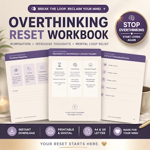 Overthinking Reset Workbook | Rumination, Intrusive Thoughts & Mental Loop Relief | Printable CBT DBT Inspired Journal, Therapy Tool