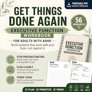 ADHD Workbook for Adults | 56 Printable Worksheets, ADHD Planner & Executive Function Tools