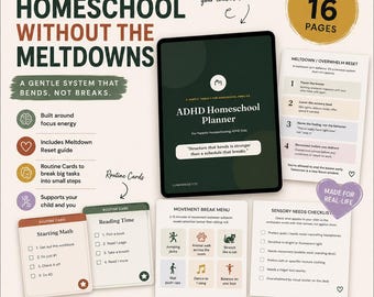 ADHD Homeschool Planner Printable, Routine Cards, Flexible Schedule PDF, GoodNotes Digital Download for Moms