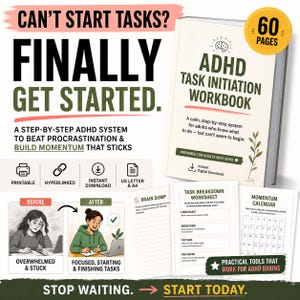 ADHD Task Initiation Workbook | Executive Function Planner | Procrastination Help | Finish What You Start | Digital Download